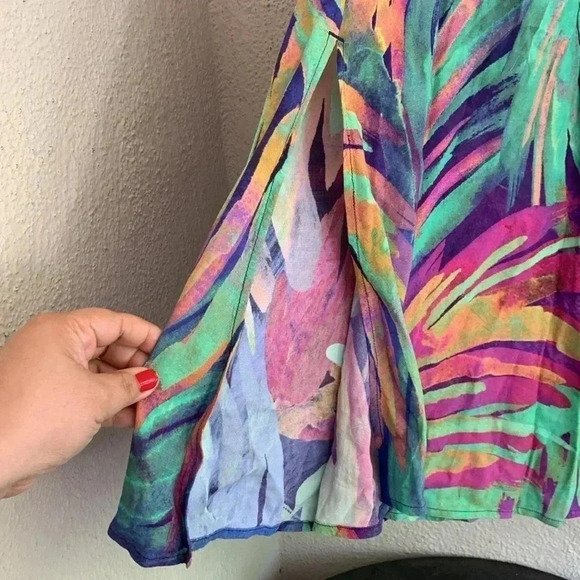 Soft Surroundings Reethi Bay Tropical Palms Colorful Faux Wrap Maxi Skirt PM - Picture 8 of 9